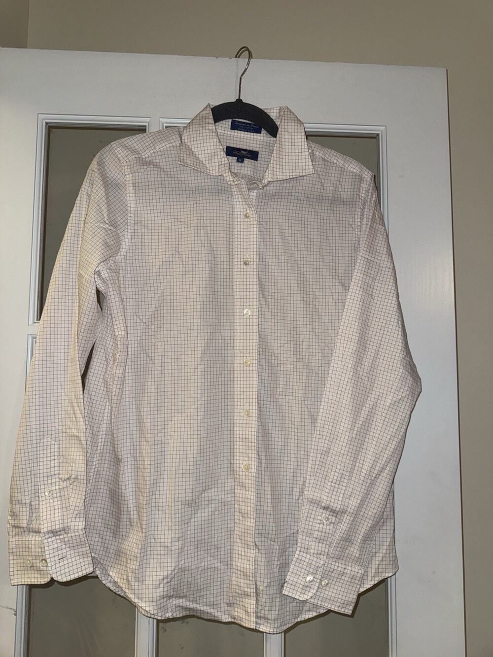 Faconnable Button Down Shirt Womens MED Red Checkered Cotton Career USA